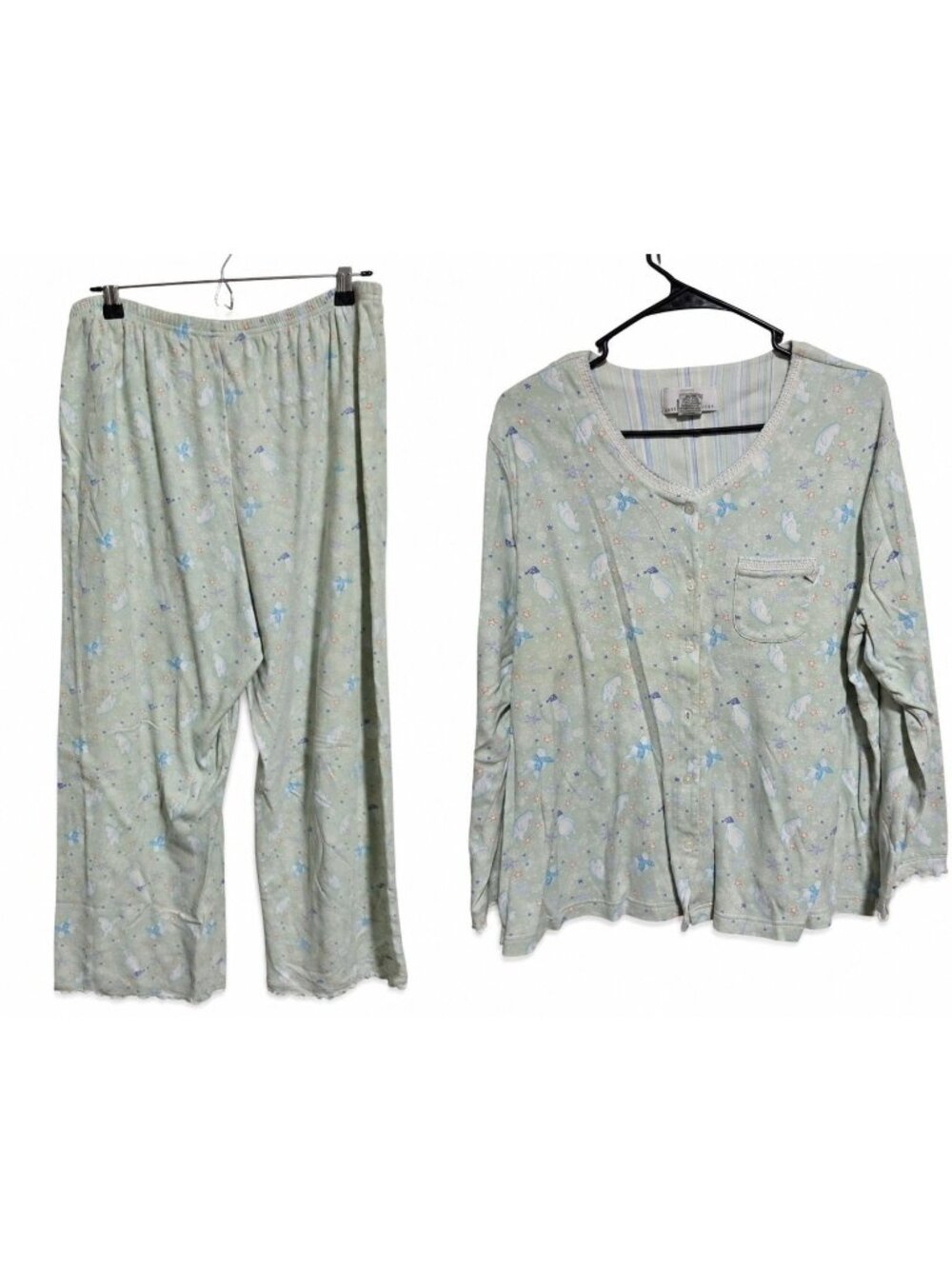 Karen Neuburger Polar Bear Pajama Set Size XL Long Sleeve Top Pants Mint Green